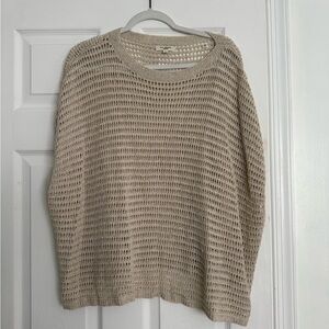 Max Studio Open-Weave Beige Crewneck Sweater
